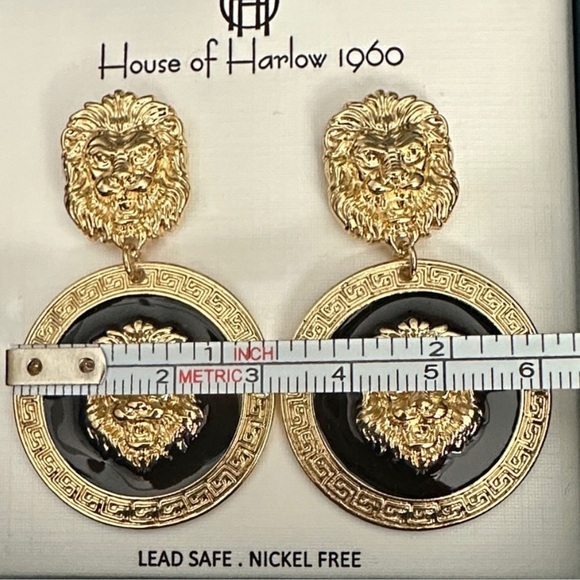 House of Harlow 1960 Gold and Black Lion Medallion Earrings - Picture 2 of 6